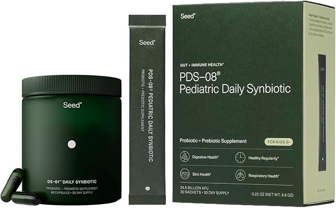 Seed DS-01 Daily Synbiotic for Adults PDS-08 Pediatric Synbiotic for Kids Ages 3-17 - Prebiotics and Probiotics - 2-Piece Bundle
