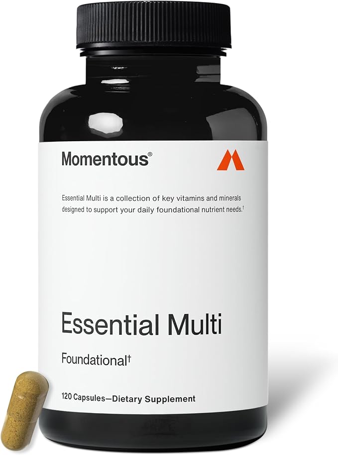 Momentous Essential Multivitamin for Women &amp Men - Complete Vitamin &amp Mineral Complex for Athletes &amp Wellness Enthusiasts - GMO- &amp Gluten-Free - NSF Certified for Sport - 30 Servings