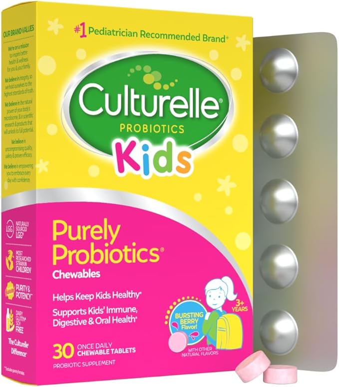 Culturelle Kids Chewable Daily Probiotic for Kids Ages 3+ 30 Count #1 Pediatrician-Recommended Brand Natural Berry Flavored Daily Probiotics for Digestive Health Oral Care &amp Immune Support