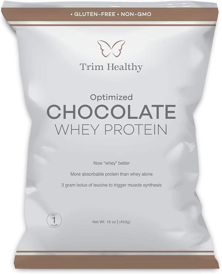 Trim Healthy Optimized Chocolate Whey Protein Powder Gluten-Free Non-GMO 16 oz