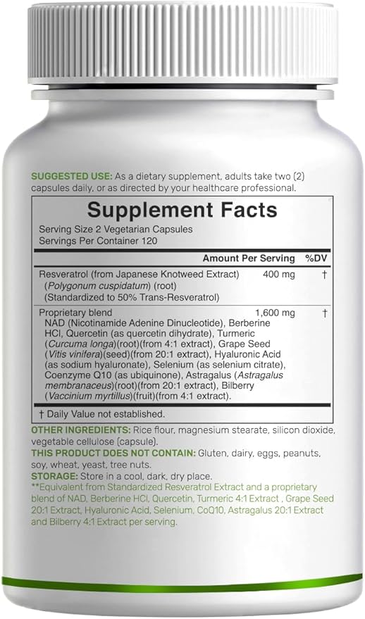 Resveratrol Complex 2000mg 240 Veggie Capsules – Extra Strength Trans-Resveratrol with NAD Quercetin Curcumin Grape Seed &amp More – Healthy Aging Antioxidant for Energy &amp Brain Support