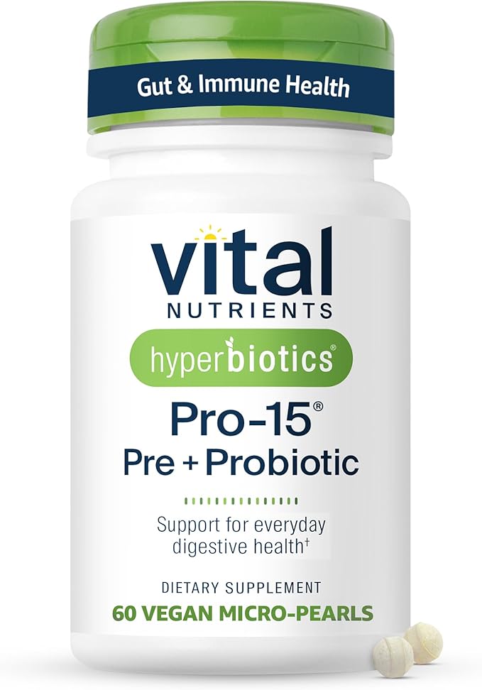Hyperbiotics Vital Nutrients Pro-15 Prebiotics and Probiotics for Women and Men | 15 Science Backed Strains | Supports Occasional Constipation Diarrhea Gas &amp Bloating | 60 Vegan Time Release Pea