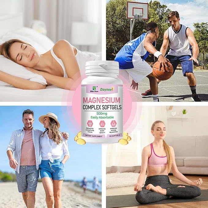 Magnesium Complex Softgels 500mg–Magnesium Supplement for Sleep Relaxation&ampMuscle Support–Easy-to-Swallow Softgels–Daily Magnesium for Calm&ampWellness 100 Count