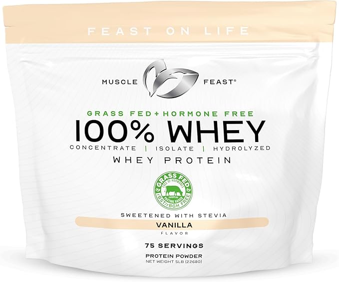 Muscle Feast 100% Whey + Creatine Candy Bundle: 1 100% Whey Protein (Vanilla 5lb) + 1 Creatine Candy (Lemon Lime 360) | Premium Supplements Vegetarian Gluten Free