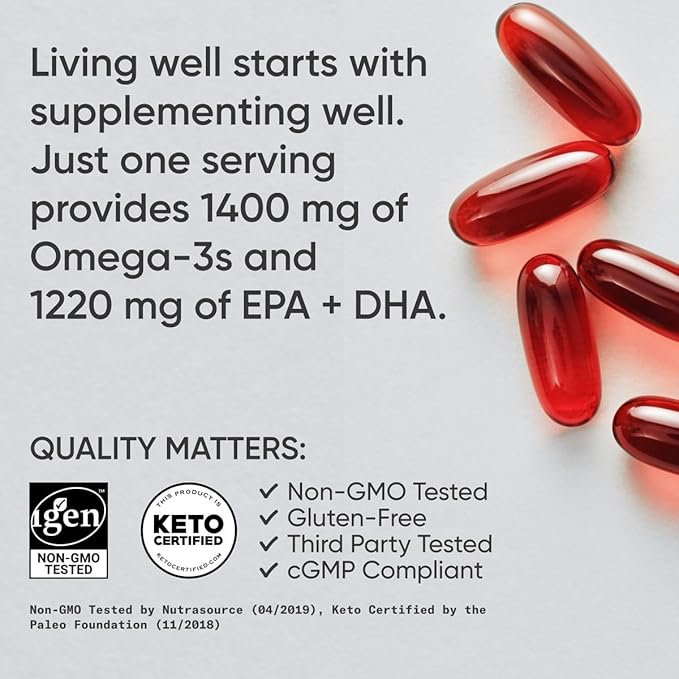 Sports Research Keto Omega Fish Oil with Wild Sockeye Salmon Antarctic Krill Oil Astaxanthin &amp Coconut MCT Oil - 1200mg of EPA &amp DHA per Serving | Keto Certified &amp Non-GMO Verified (120
