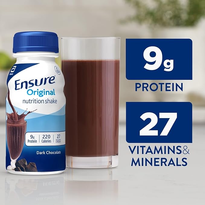 Ensure Original Dark Chocolate Nutrition Shake | Small Meal Replacement Shake | Ready To Drink | 9g Protein 27 Vitamins and Minerals | 8 fl oz - 24 Pack
