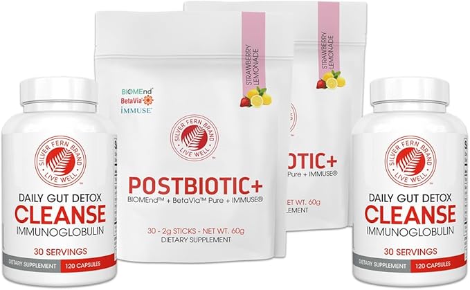 Silver Fern Brand Immune+ Protocol Kit – Postbiotic+ (2 Packages) &amp Cleanse (2 Bottles) – Immune Support Supplement Bundle – Non-GMO Gluten-Free cGMP Certified – 90-Day Supply