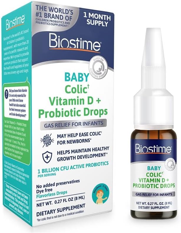Biostime Baby Vitamin D &amp Colic Probiotic Drops for Newborns to 3 Years Old | 100% Daily Values Vitamin D for Bone &amp Immune Support – Eases Colic &amp Digestion| 32 Serving