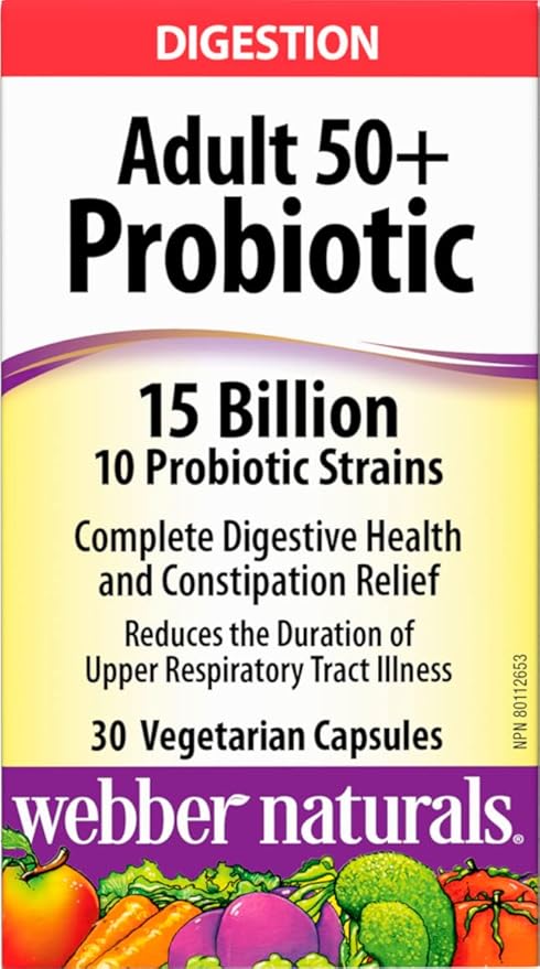 Webber Naturals Probiotic Adult 50+ 15 Billion Active Cells 10 Probiotic Strains 30 Capsules