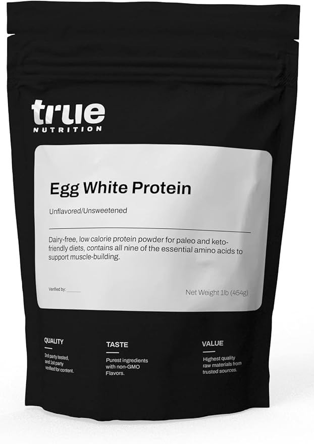 True Nutrition Egg White Protein Powder - 24g Dairy Free Lactose Free Egg Protein - Paleo Keto Carnivore Gluten Free Soy Free Non-GMO - Unflavored Unsweetened - 1 lb