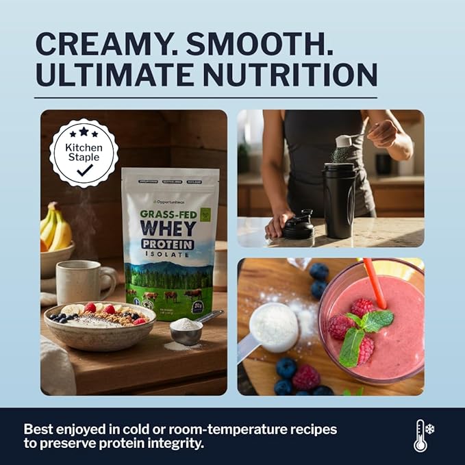 Opportuniteas Grass Fed Whey Isolate Protein Powder – Unflavored Heavy-Metal Tested 28g Protein Sourced from Ireland Hormone-Free Non-GMO Packaged in USA – 5lb