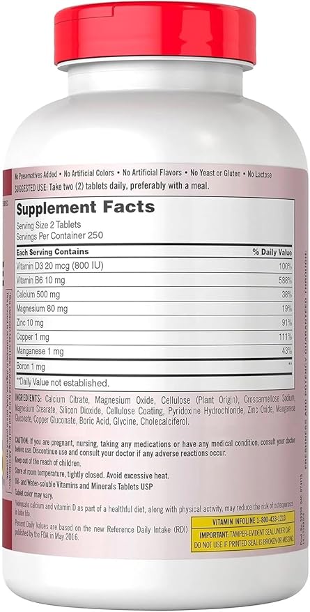 Calcium Citrate 500mg with Magnesium Zinc and Vitamin D3 - Bone Strength &amp Immune Support Supplement - Supports Healthy Teeth &amp Muscle Contraction - USP Verified - 500 Tablets