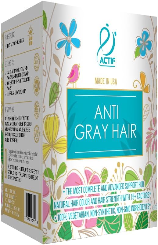 ACTIF Anti-Gray Hair Mega Support for Women with 15+ Advanced Hair Factors Catalase Biotin PABA Non-GMO Made in USA 90 Count