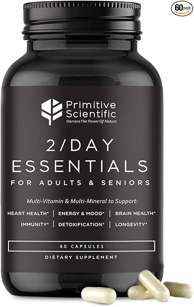 Whole Food Daily Essential Multivitamins for Adults and Seniors - 2X a Day - Vitamin A C D E B12 and Minerals - Natural and Holistic Support (60 Capsules)