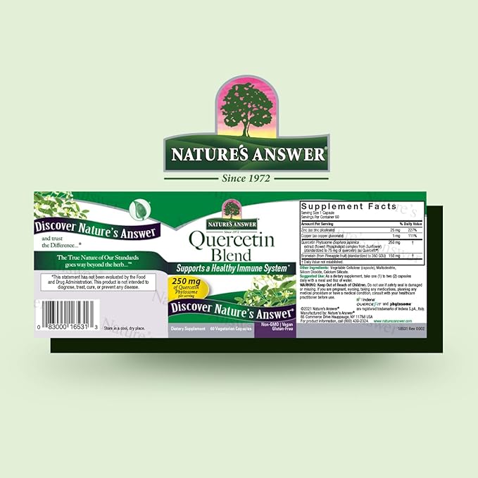 Nature's Answer Quercetin Blend 60 Capsules Respiratory Support* | Immune Support* | Gluten Free | Kosher | Vegetarian | Vegan | Non-GMO
