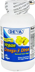 Deva Vegan Omega-3 DHA 200mg from Algae Non-Fish Delayed Release 90 Capsules 1-Pack