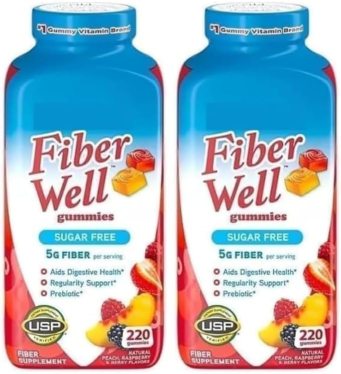 Fiber Well Sugar Free Gummies Supplement Peach Strawberry and Berry Flavored (440 ct Sugar Free)