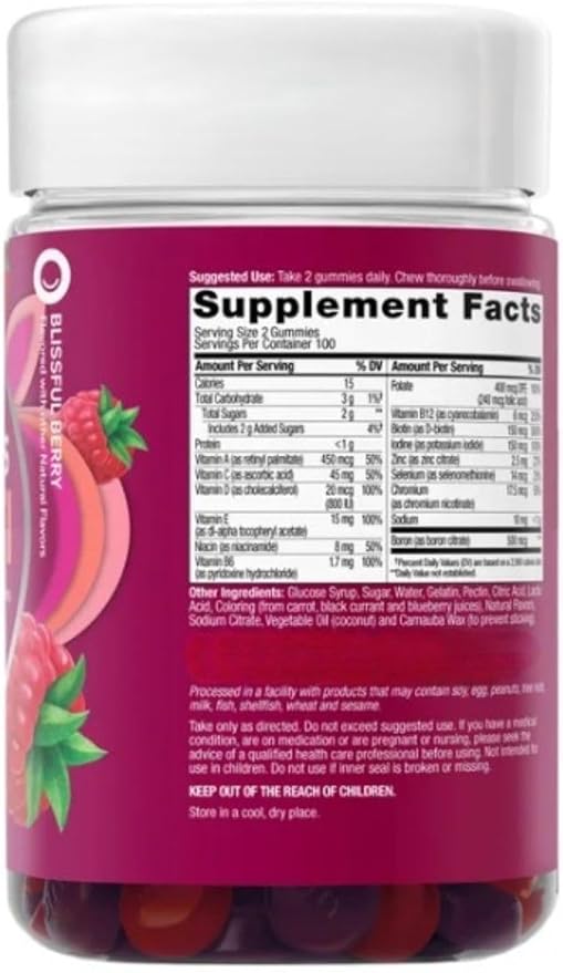 Multivitamin Gummies for Women’s Daily – Complete Blend of Vitamins A C D E B-Complex Folic Acid &amp Biotin – Berry Flavor – 200 Gummies
