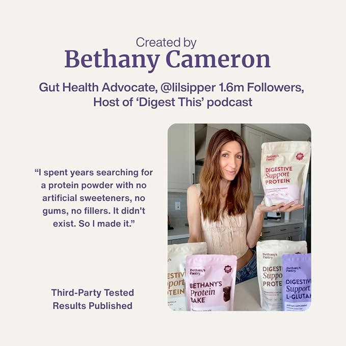 BETHANY'S PANTRY Digestive Support Protein Powder - Vegan Pea Protein with Probiotics &amp L-Glutamine - Only 5 Ingredients Non-GMO Project Verified No Artificial Sweeteners Gluten Free (Cocoa)