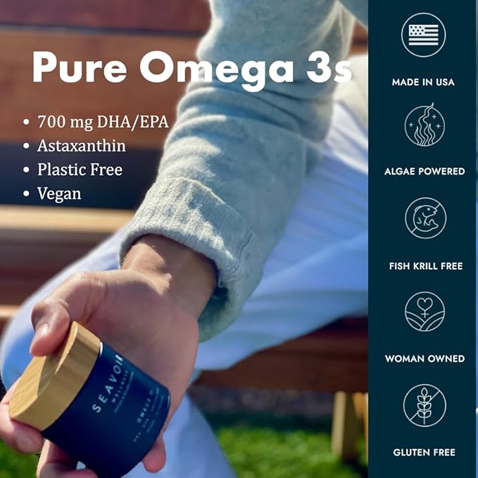 Wellness Omega 3 Algae-Based Supplement with DHA/EPA &amp Astaxanthin Fish Free &amp Vegan with Algae Oil Absorbable Plant Based Omega 3 Plastic Free by Ashlan &amp Philippe Cousteau