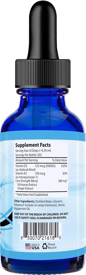 Absonutrix K2D3 390 mg 4 FL OZ Liquid 302 Servings Made in USA Plant-Based Ingredients Vitamin K2 Echinacea Extract Gluten-Free Non-GMO