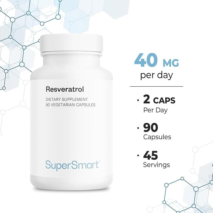 Supersmart - Resveratrol 40 mg Per Day - Organic Red Grapes Extract | Non-GMO &amp Gluten Free - 90 Vegetarian Capsules