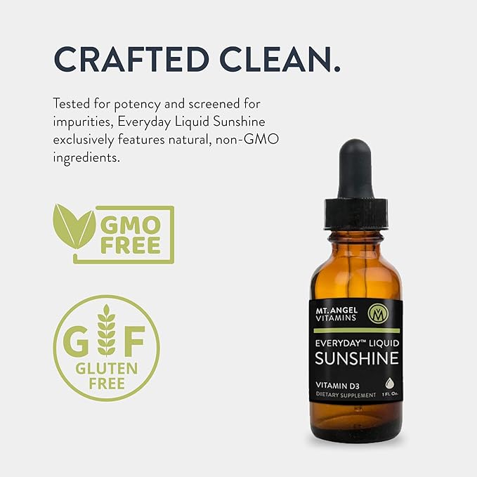 Mt. Angel Vitamins Everyday Liquid Sunshine - Liquid Vitamin D Drops - Easy-to-Use Vitamin D3 Drops with Natural Lemon Flavor (Non-GMO Vegan Soy-Free Gluten-Free) Made in The USA -1400 serv/Bottle