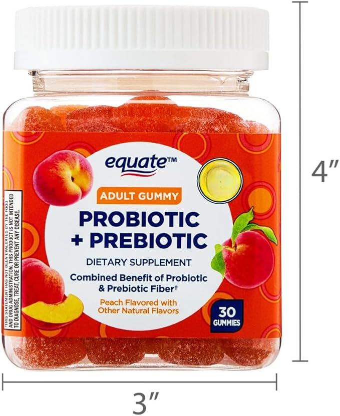 Equate Probiotic + Prebiotic Gummies 500 Million CFU Peach Flavor 30 Count Sticker
