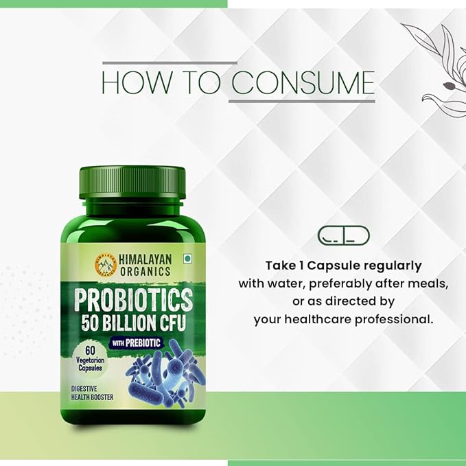 Himalayan Organics Probiotics 50 Billion CFU 150mg with Prebiotics | 10X Better Digestion &amp Immunity | Improve Gut Health - 60 Veg Capsules
