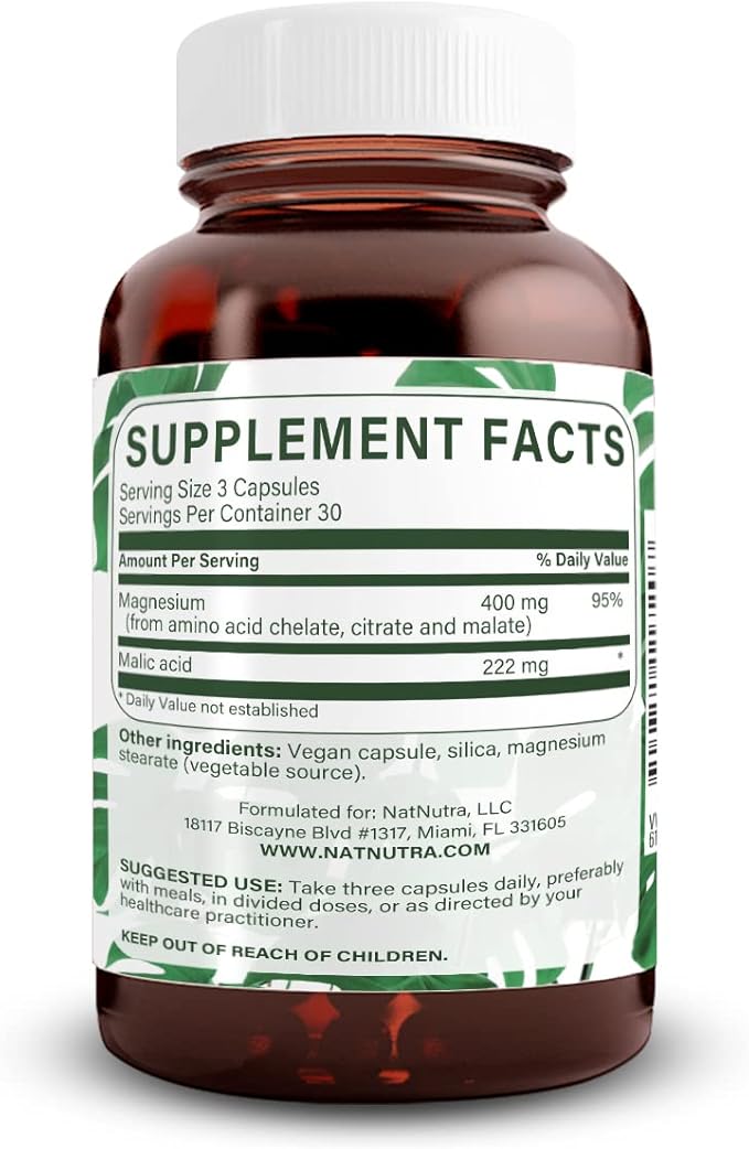 Natural Nutra Mega Magnesium 400mg Supplement - High Absorption Amino Acid Chelate Citrate Malate Blend for Muscle Growth Bone Strength Heart Health Nerve Support - 90 Capsules (Pack of 2)