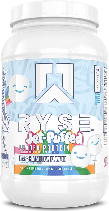 RYSE Loaded Protein Powder - Jet-Puffed Marshmallow - 25g Whey Protein Isolate &amp Concentrate with Prebiotic Fiber &amp MCTs - Low Carb Low Sugar Digestive-Friendly - 27 Servings / 2 lb Tub