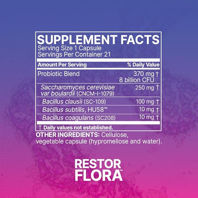 Microbiome Labs RestorFlora PD - Men's &amp Women's Probiotics for Digestive Health &amp Gut Reset - Spore Based Saccharomyces Boulardii Probiotics to Help Restore Microbial Balance (21 Capsules)