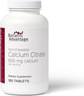 Bariatric Advantage Non Chewable Calcium Citrate 600 mg Calcium - for Bariatric Surgery Patients - Vitamin D3 - Mineral Supplements - 180 Tablets