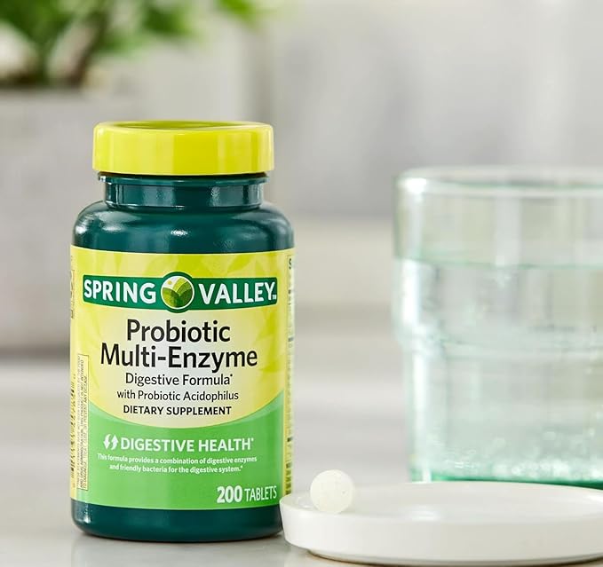 Spring Valley Probiotic Multi-Enzyme Digestive Formula Tablets for Digestive Health 200 Count (200 Tablets)
