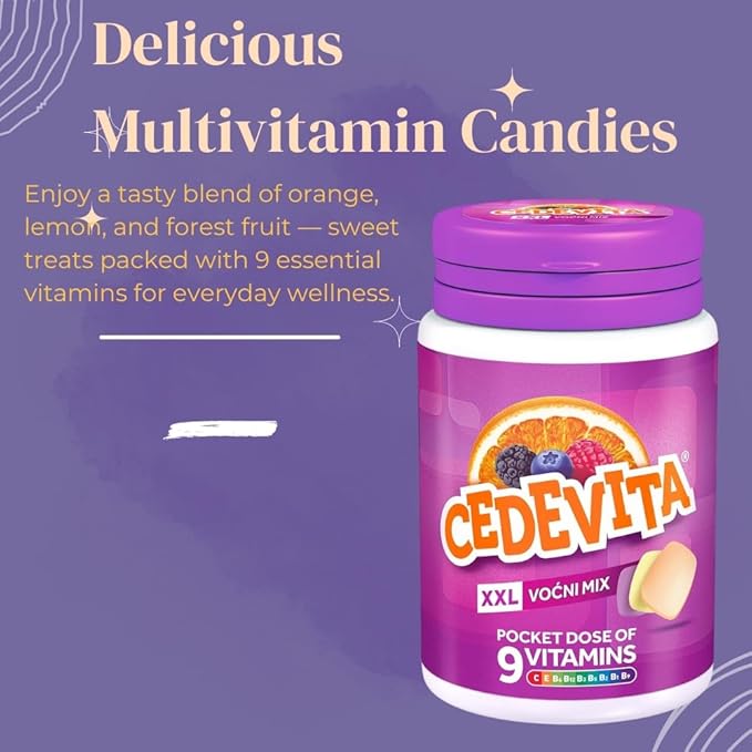 Cedevita Multivitamin Healthy and Sweet Candies with 9 Essential Vitamins in Mix Pot Flavor – A Pocket Full of Vitamins Immune System Booster – Pack of 15 Candies 58.5g
