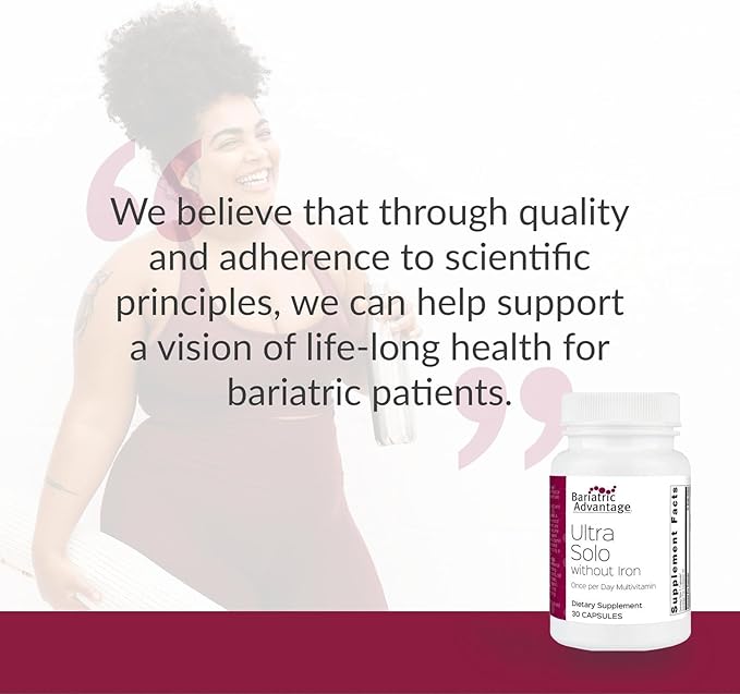 Bariatric Advantage Ultra Solo Without Iron - Once-Per-Day Daily Multivitamin - for Bariatric Patients - with Thiamin Vitamin A &amp More - Gluten Free - 30 Capsules