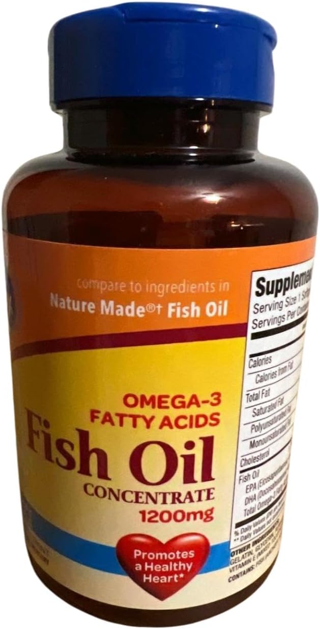 Generic Omega-3 Fish Oil Concentrate 1200mg 100 Softgels Promotes Healthy Heart Mercury-Free Dietary Supplement Yellow