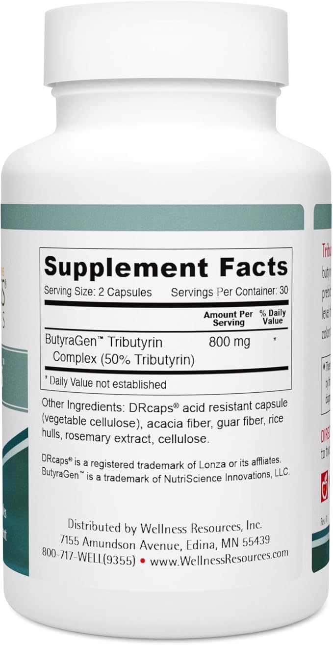 Wellness Resources Tributyrin Plus Postbiotic Supplement for Gut Health with High Absorption ButyraGen Tributyrin Complex (800mg per Two Capsules 60 Veggie Capsules)