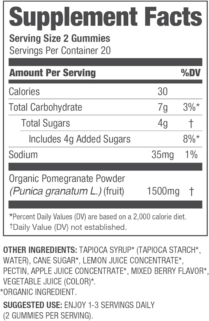 Navitas Organics Gummies – Berry Flavored Pomegranate Gummies – 1500mg Pomegranate Per Serving – Inner Radiance – USDA Organic Vegan Gluten Free Non GMO (7oz. Bag 20 Servings)