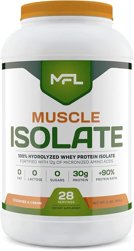 MFL 100% Isolate Protein l 30g of Protein l 12g Amino Acids l Keto Friendly l Low Carbs l 2 lbs. (Cookies &amp Cream)