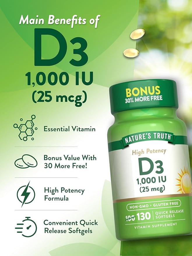 Nature's Truth Vitamin D3 1000 iu 130 Count (Pack of 3)