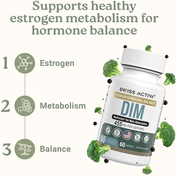 Swiss Activa+ Labs DIM Supplement – Hormone Balance for Women &amp Men – Estrogen Supplement for Women and Men– Supports Hormonal Acne &amp Menopause Symptoms| Gluten Free Non-GMO &amp Vegan – 60