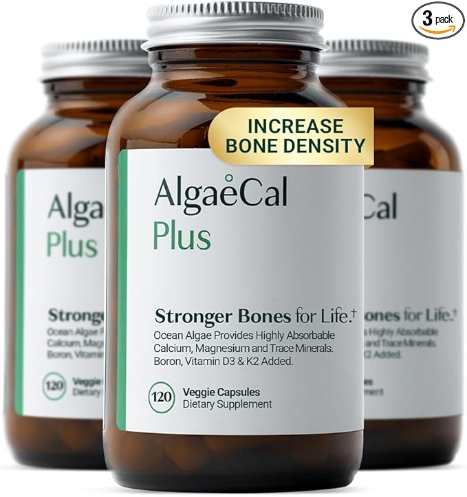 ALGAECAL Organic Red Algae Calcium Supplement for Bone Density &amp Strength Vitamin K2 MK7 (100mg) Vitamin D3 (1600 IU) Magnesium (350mg) &amp Trace Minerals Easy to Swallow 120 Veggie Caps