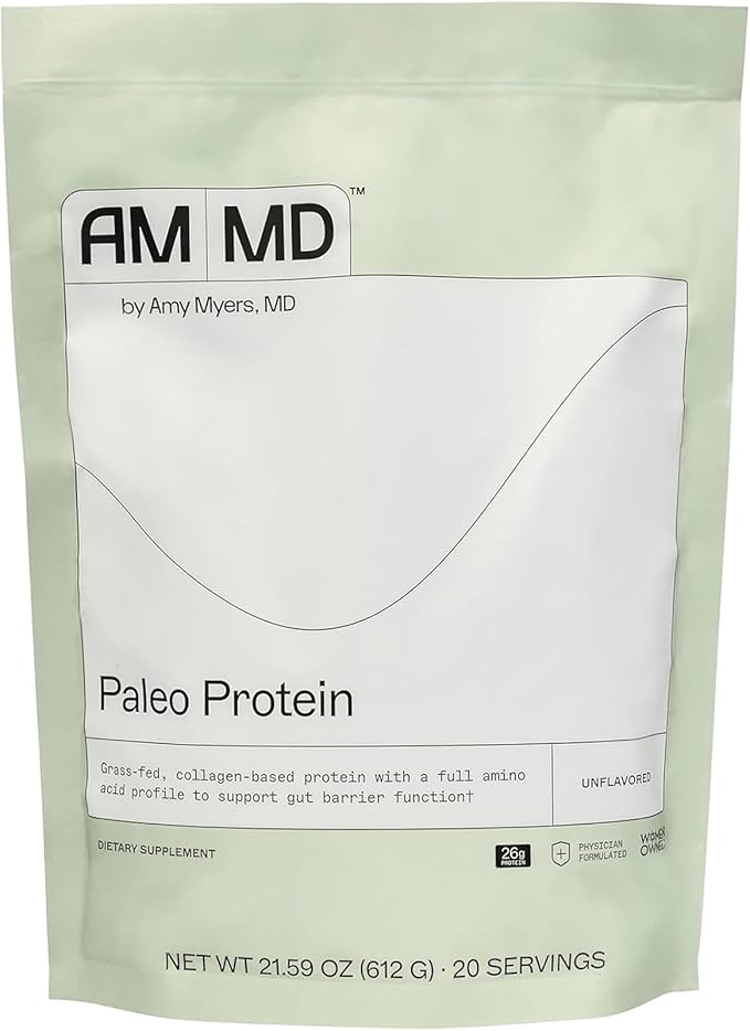 Amy Myers MD The Myers Way Paleo Protein Unflavored - Supports Gut Barrier Function &amp Daily Protein Needs - Collagen-Based Grass-Fed - 21.59 oz (20 Servings)