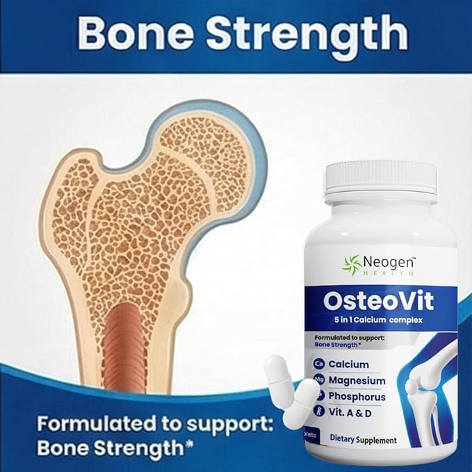 OsteoVit 5-in-1 Calcium 120 tabs Multivitamin: Calcium Magnesium Phosphorus Vitamin D3 &amp A - Bone Strength &amp Flexibility* Non-GMO Gluten Free | Calcium Supplement for Women &amp Men with