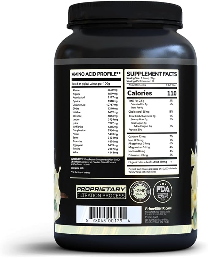 Grass-Fed Whey Protein Powder - 34 Servings of Vanilla Protein Powder with Zero Sugar Supports Healthy Metabolism Helps Maintain Energy &amp Supports Physical Performance During Workouts