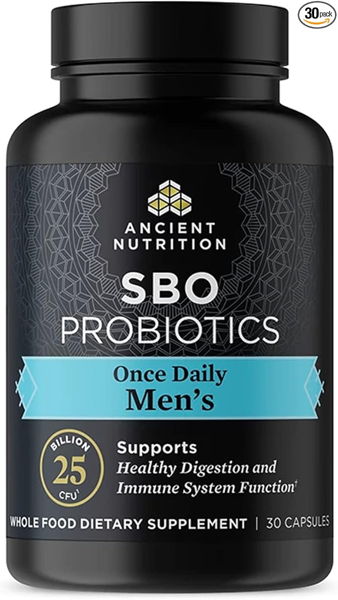 Ancient Nutrition Probiotics for Men SBO Probiotics Men's Once Daily 30 Ct for Healthy Digestion and Immune System Function Support 25 Billion CFUs* Per Serving