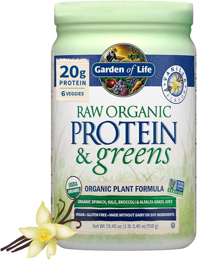 Garden of Life Raw Protein &amp Greens Vanilla Protein Powder – 20g Plant Based Greens Powder Probiotics &amp Enzymes Post-Workout Recovery Vegan Gluten-Free Non-GMO 20 Servings