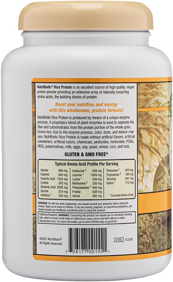 NutriBiotic – Vanilla Rice Protein 1 Lb 5 Oz (600g) | Low Carb Keto-Friendly Vegan Raw Protein Powder | Grown &amp Processed Without Chemicals GMOs or Gluten | Easy to Digest &amp Nutrient-Rich