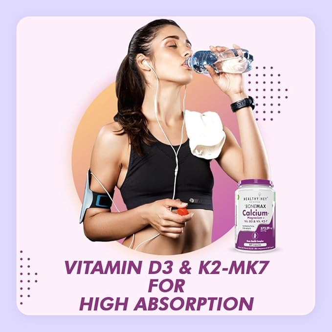Vegan Calcium with Magnesium Vitamin D3 &amp Vitamin K2- Mk7 - BoneMax - Bone Health Complex - 60 Vegetable Capsules